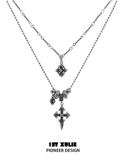 1ST XULIE "Irises" Vintage Iris Pendant Necklace in Antiqued Silver - Lifestyle Shot