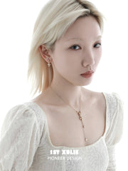 1ST XULIE Jewelry "Bastet" Vintage Iris Pendant Necklace in Rhodium Plated Brass - On Model