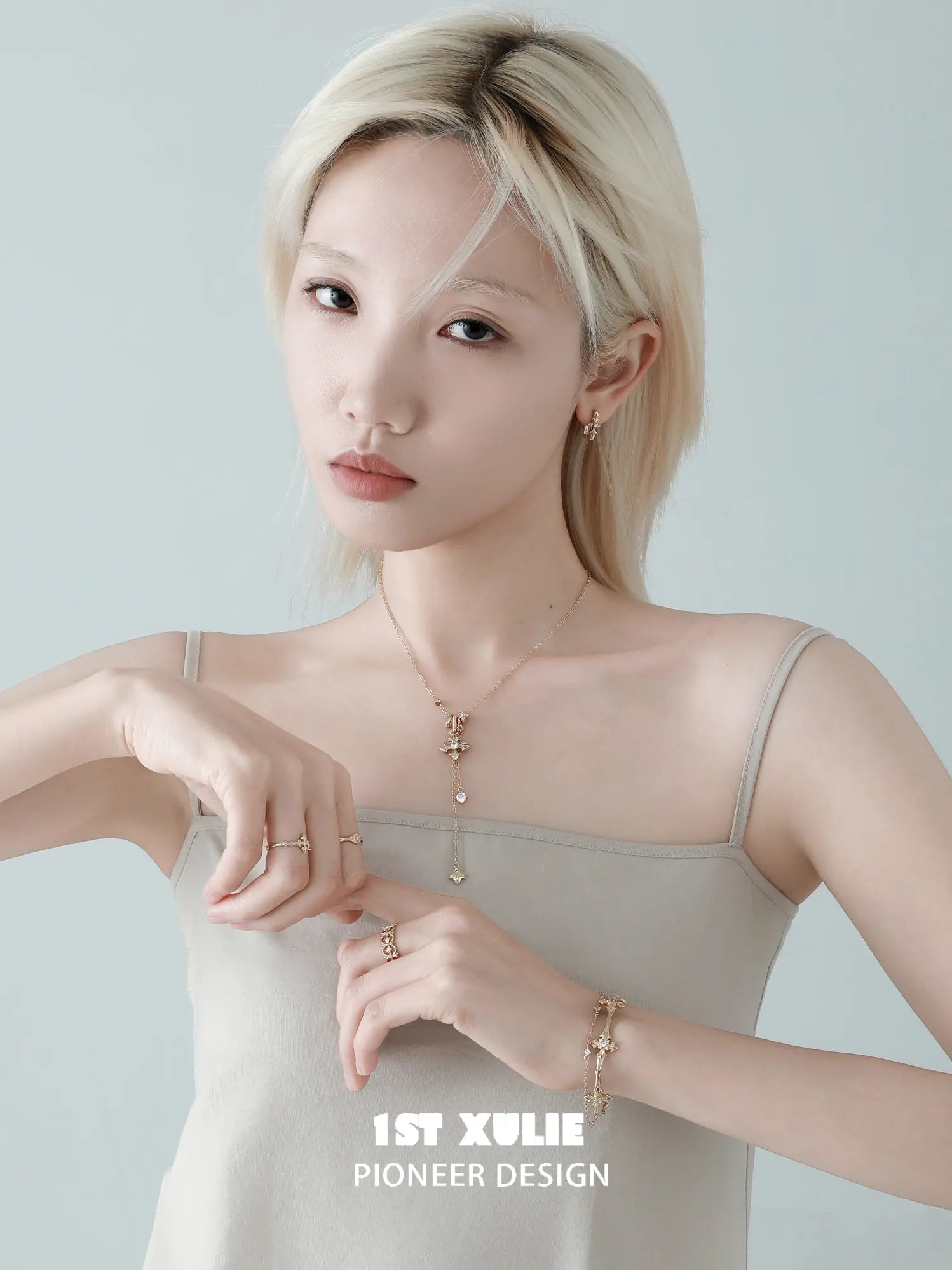 1ST XULIE Jewelry "Bastet" Vintage Iris Pendant Necklace in Rhodium Plated Brass - Side View