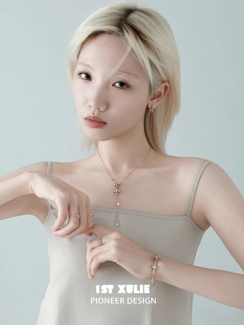 1ST XULIE Jewelry "Bastet" Vintage Iris Pendant Necklace in Rhodium Plated Brass - Side View