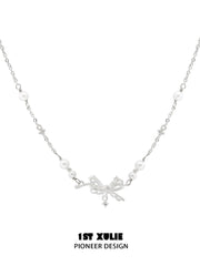 1ST XULIE Jewelry "STARLIGHT LACE" Vintage Lace Bow Pendant Necklace in 925 Sterling Silver - Lifestyle Shot