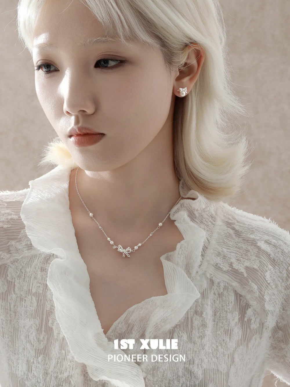 1ST XULIE Jewelry "STARLIGHT LACE" Vintage Lace Bow Pendant Necklace in 925 Sterling Silver - Product View