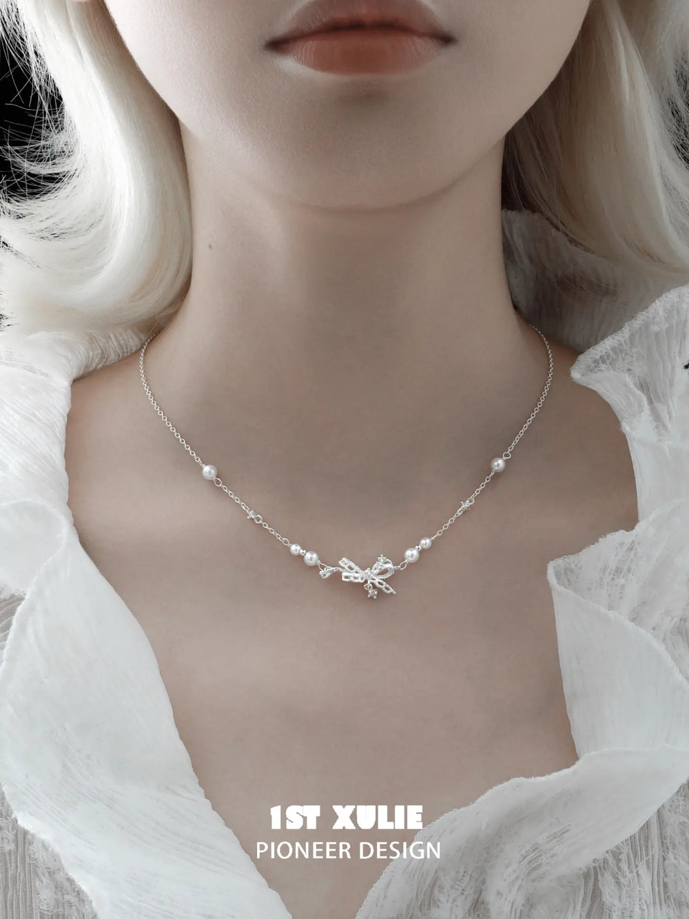 1ST XULIE Jewelry "STARLIGHT LACE" Vintage Lace Bow Pendant Necklace in 925 Sterling Silver - Side View