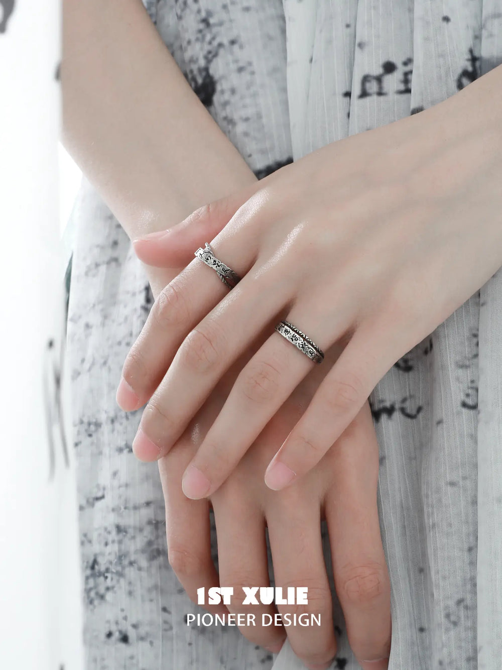 1ST XULIE Jewelry "MONOLOGUES" Vintage Monologue Engraved Ring in 925 Sterling Silver - Product View