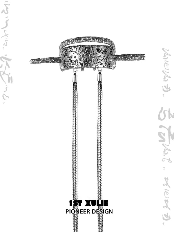 "MONOLOGUES" Thai Silver Plated Vintage Monologue Tassel Hairpin, Statement Hair Stick