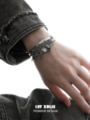 1ST XULIE Jewelry "Irises" Vintage Oxidized Cross Cuff Bangle in Rhodium Plated - On Model