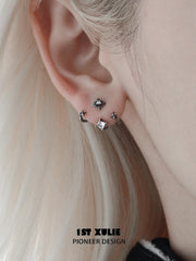 1ST XULIE Jewelry "Irises" Vintage Oxidized Iris Cross Stud Earrings in 925 Sterling Silver - Lifestyle Shot