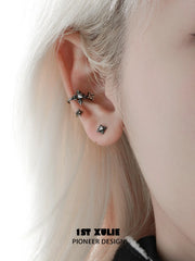 1ST XULIE Jewelry "Irises" Vintage Oxidized Iris Cross Stud Earrings in 925 Sterling Silver - On Model