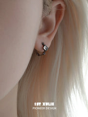 1ST XULIE Jewelry "Irises" Vintage Oxidized Iris Huggie Hoop Earrings in 925 Sterling Silver - Angle 1