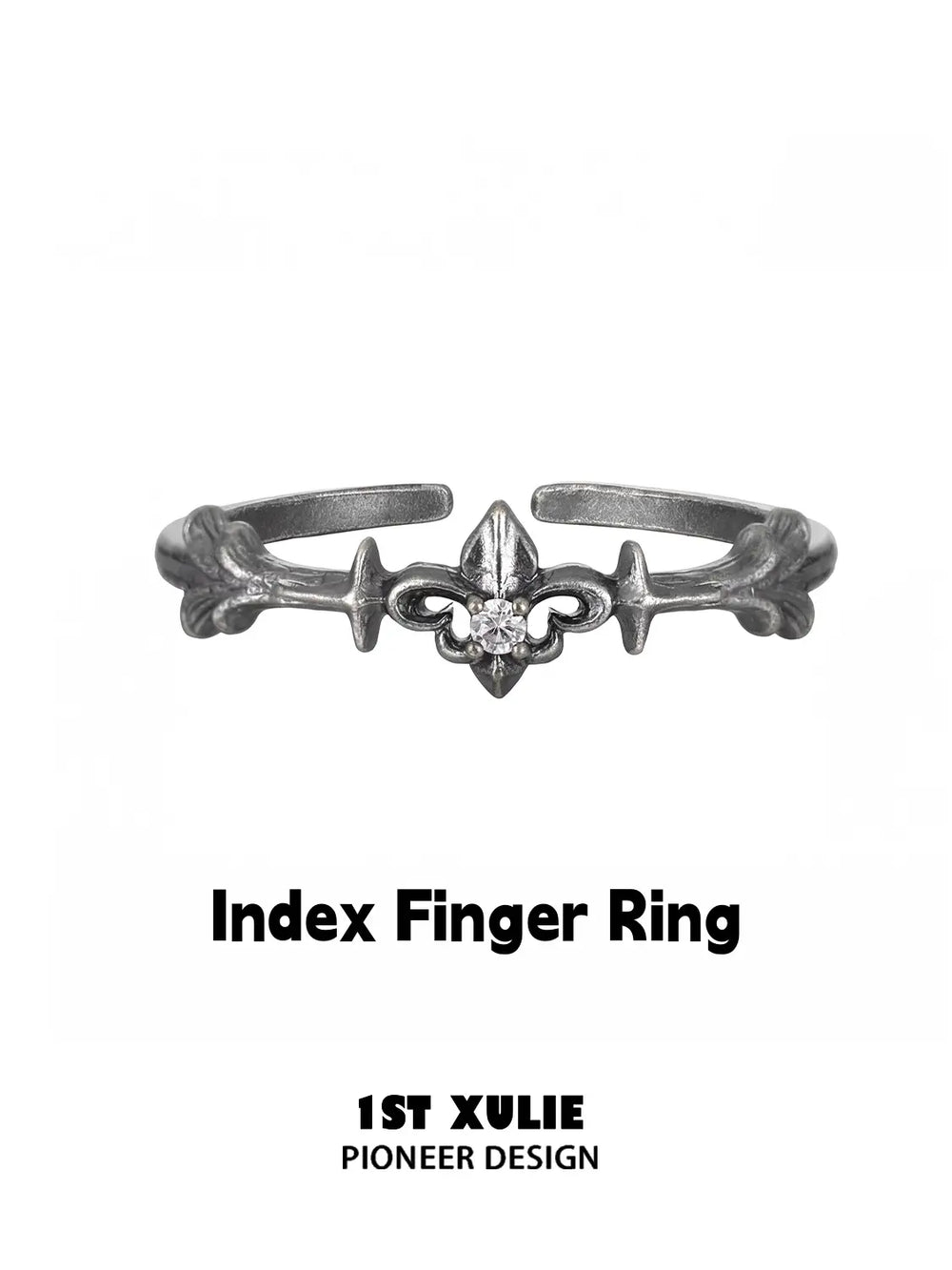 1ST XULIE Jewelry "Irises" Vintage Oxidized Iris Ring in 925 Sterling Silver - Angle View