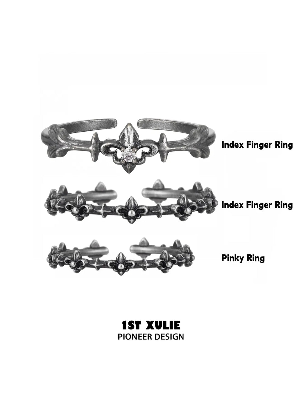 1ST XULIE Jewelry "Irises" Vintage Oxidized Iris Ring in 925 Sterling Silver - On Model