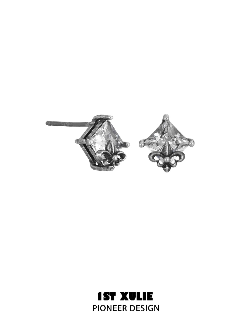 1ST XULIE Jewelry "Irises" Vintage Oxidized Iris Stud Earrings in 925 Sterling Silver - Lifestyle Shot