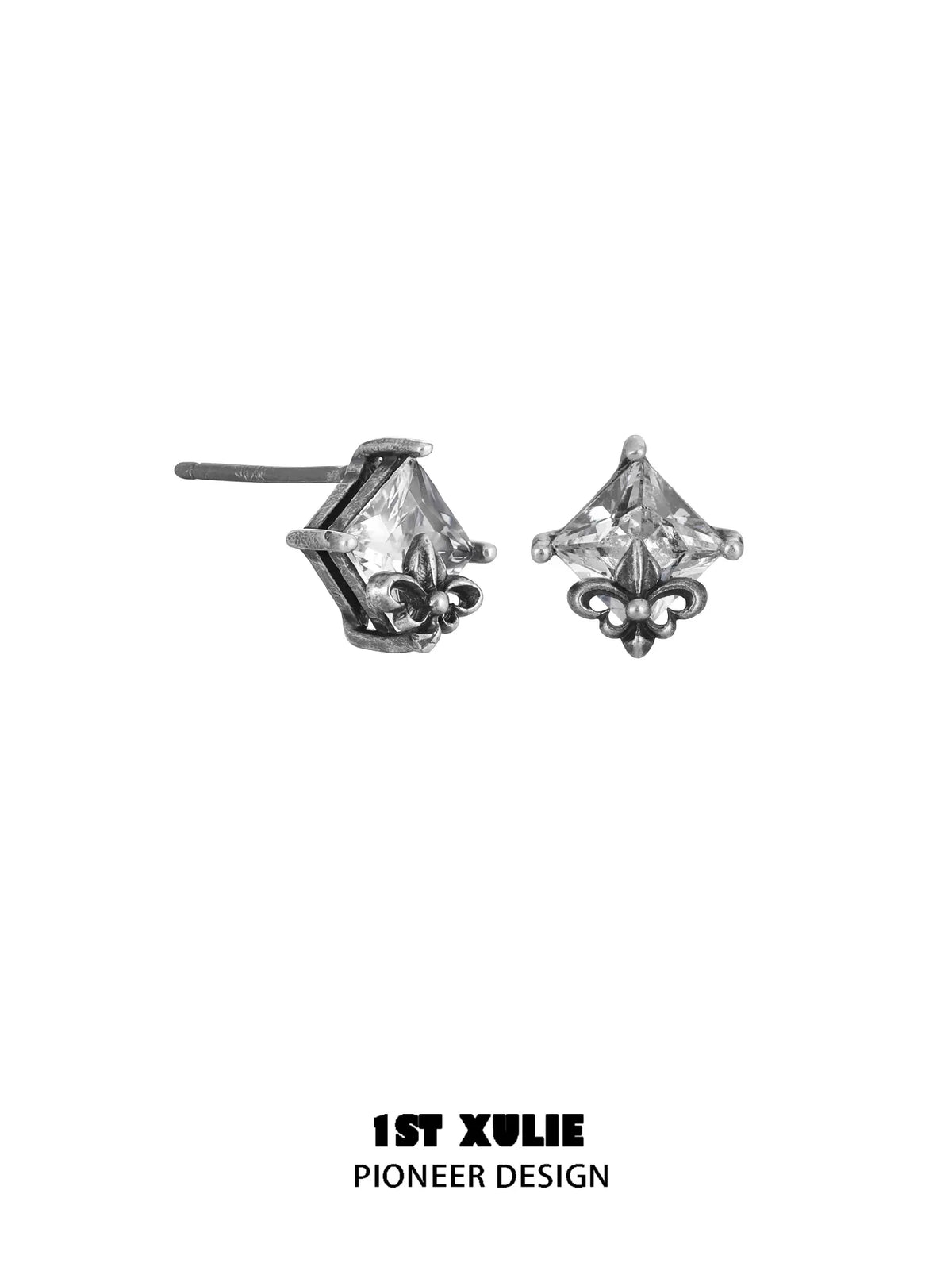 1ST XULIE Jewelry "Irises" Vintage Oxidized Iris Stud Earrings in 925 Sterling Silver - Lifestyle Shot