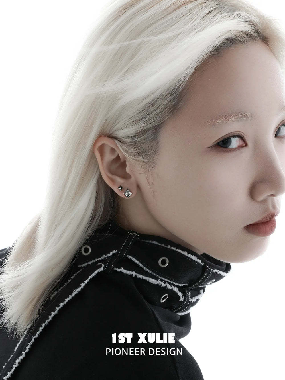 1ST XULIE Jewelry "Irises" Vintage Oxidized Iris Stud Earrings in 925 Sterling Silver - Side View