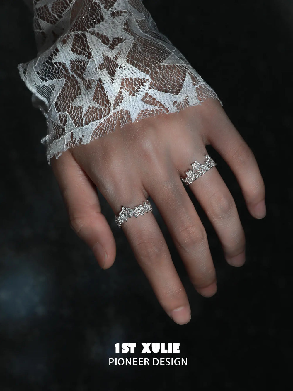 1ST XULIE Jewelry "STARLIGHT LACE" Vintage Rococo Star Open Ring in 925 Sterling Silver - Angle View 2