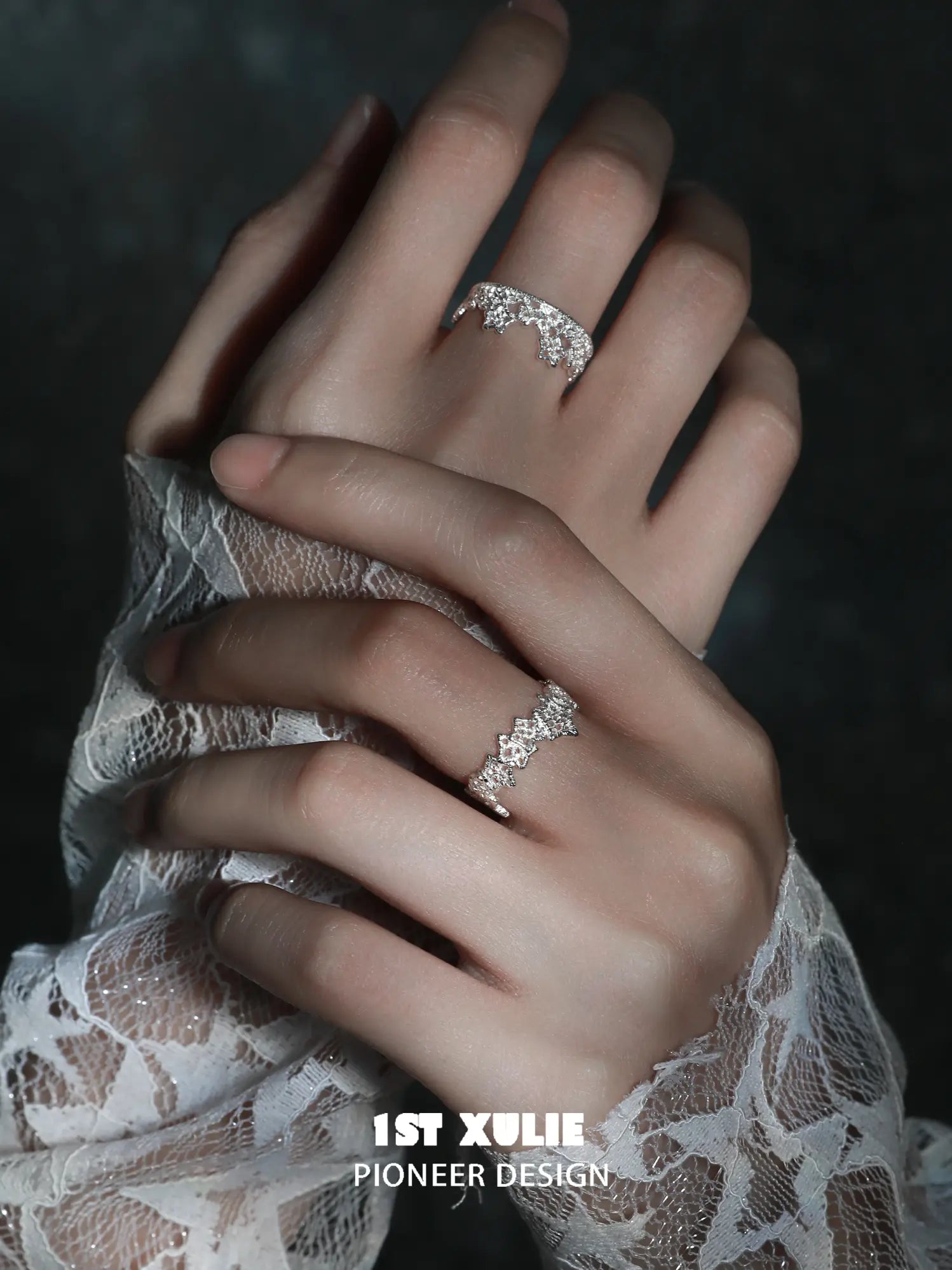 1ST XULIE Jewelry "STARLIGHT LACE" Vintage Rococo Star Open Ring in 925 Sterling Silver - Back View