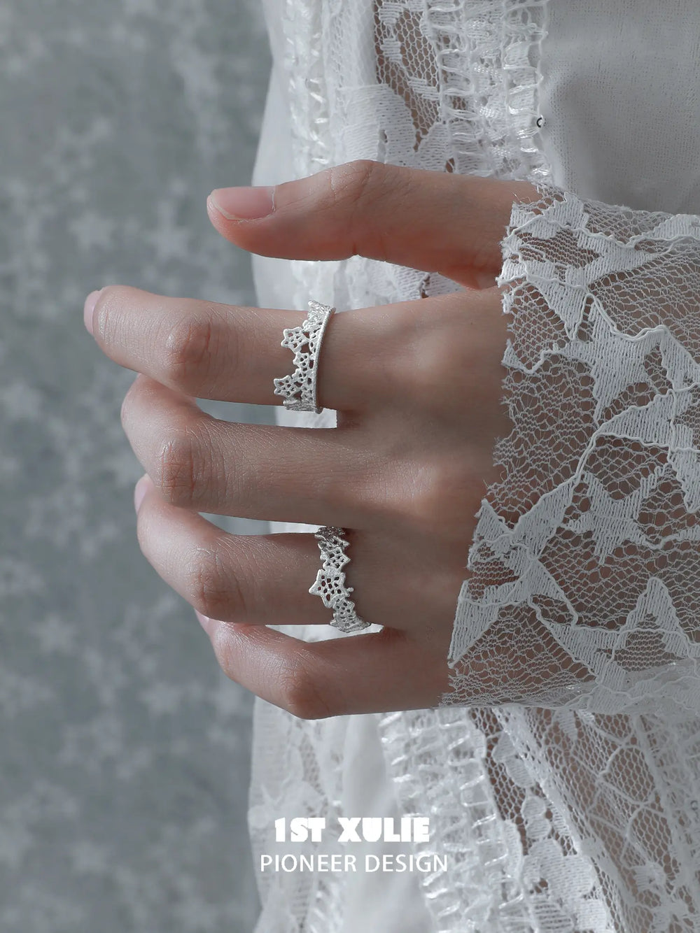 "STARLIGHT LACE" 925 Sterling Silver Vintage Rococo Star Open Ring - Image 14
