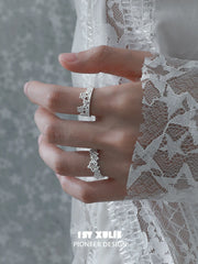 "STARLIGHT LACE" 925 Sterling Silver Vintage Rococo Star Open Ring - Image 14