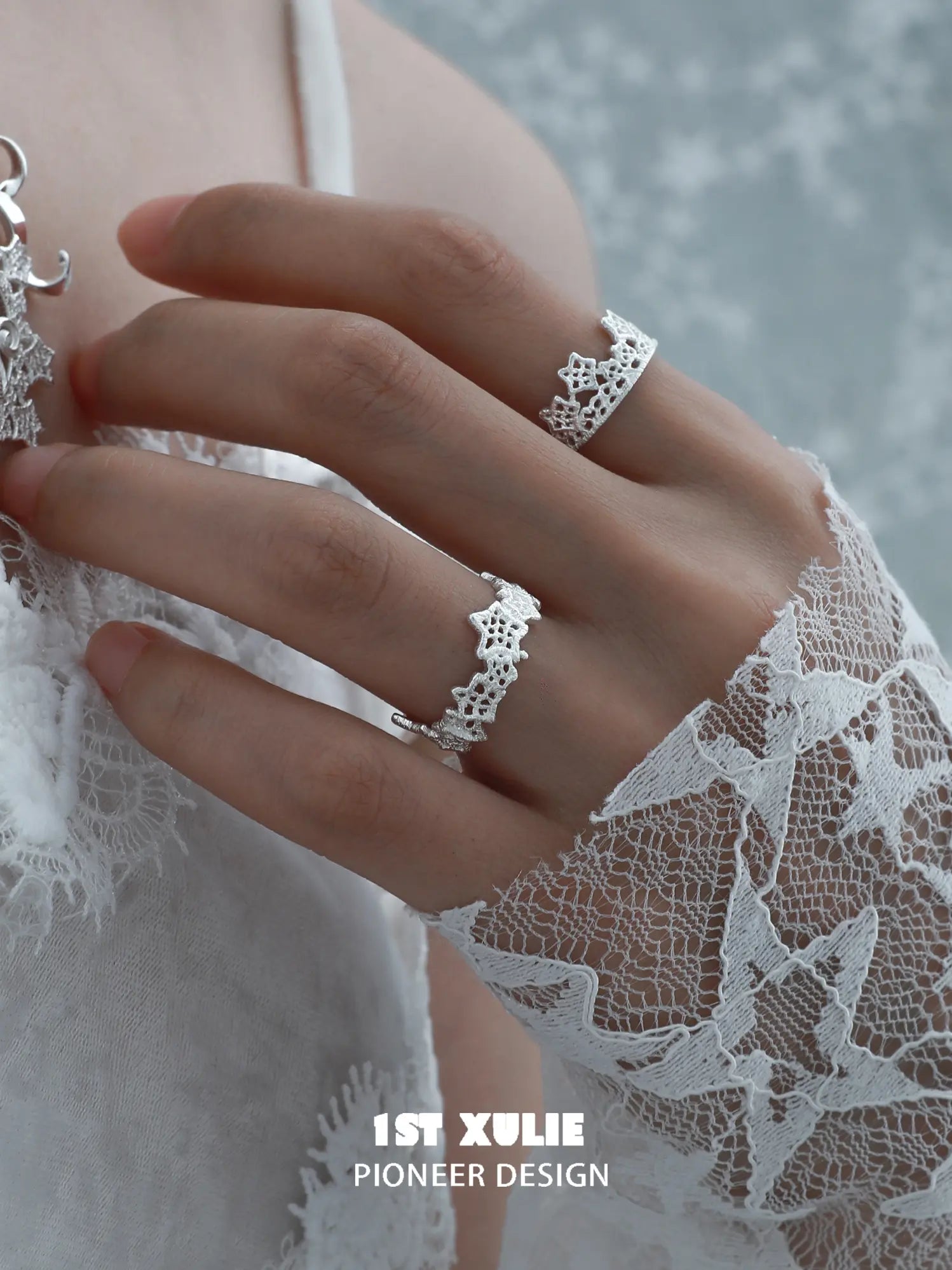 "STARLIGHT LACE" 925 Sterling Silver Vintage Rococo Star Open Ring - Image 12