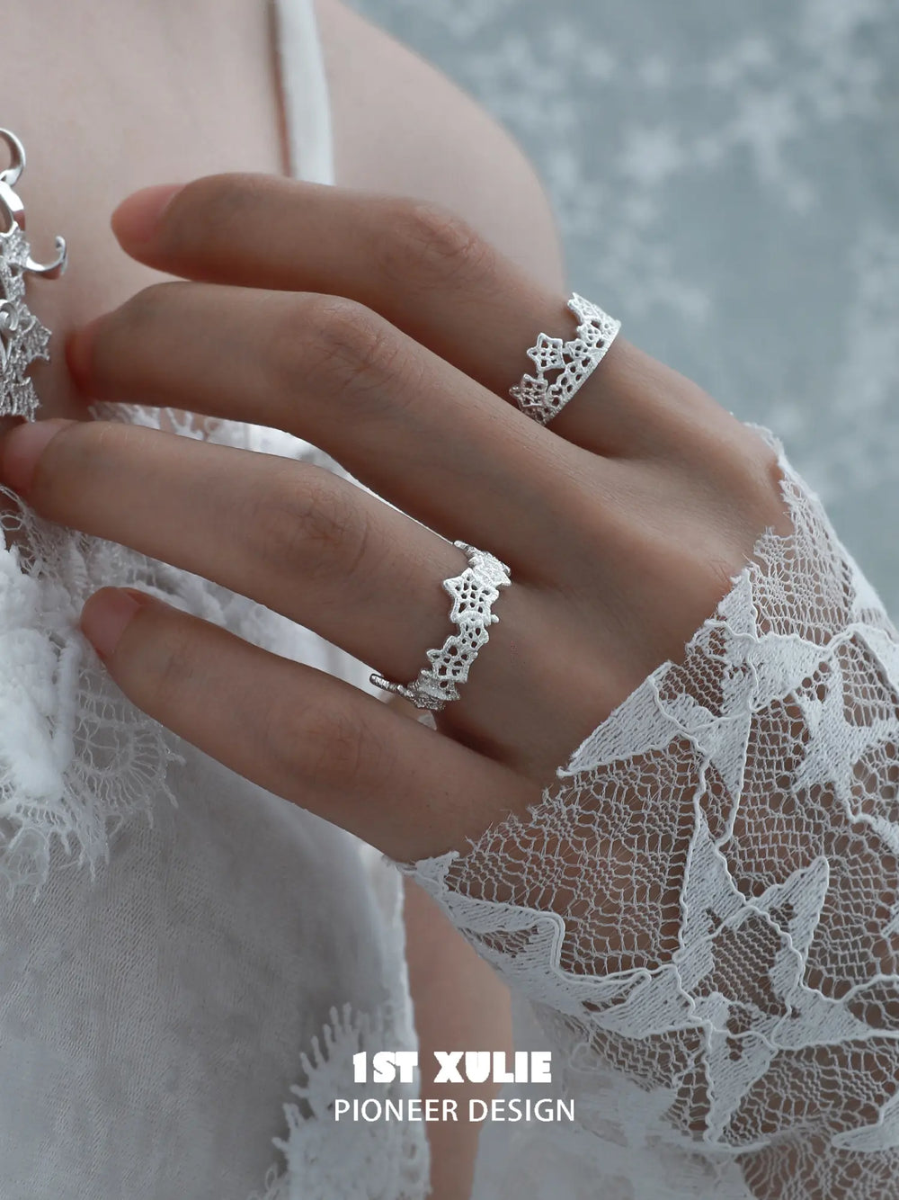 "STARLIGHT LACE" 925 Sterling Silver Vintage Rococo Star Open Ring - Image 12