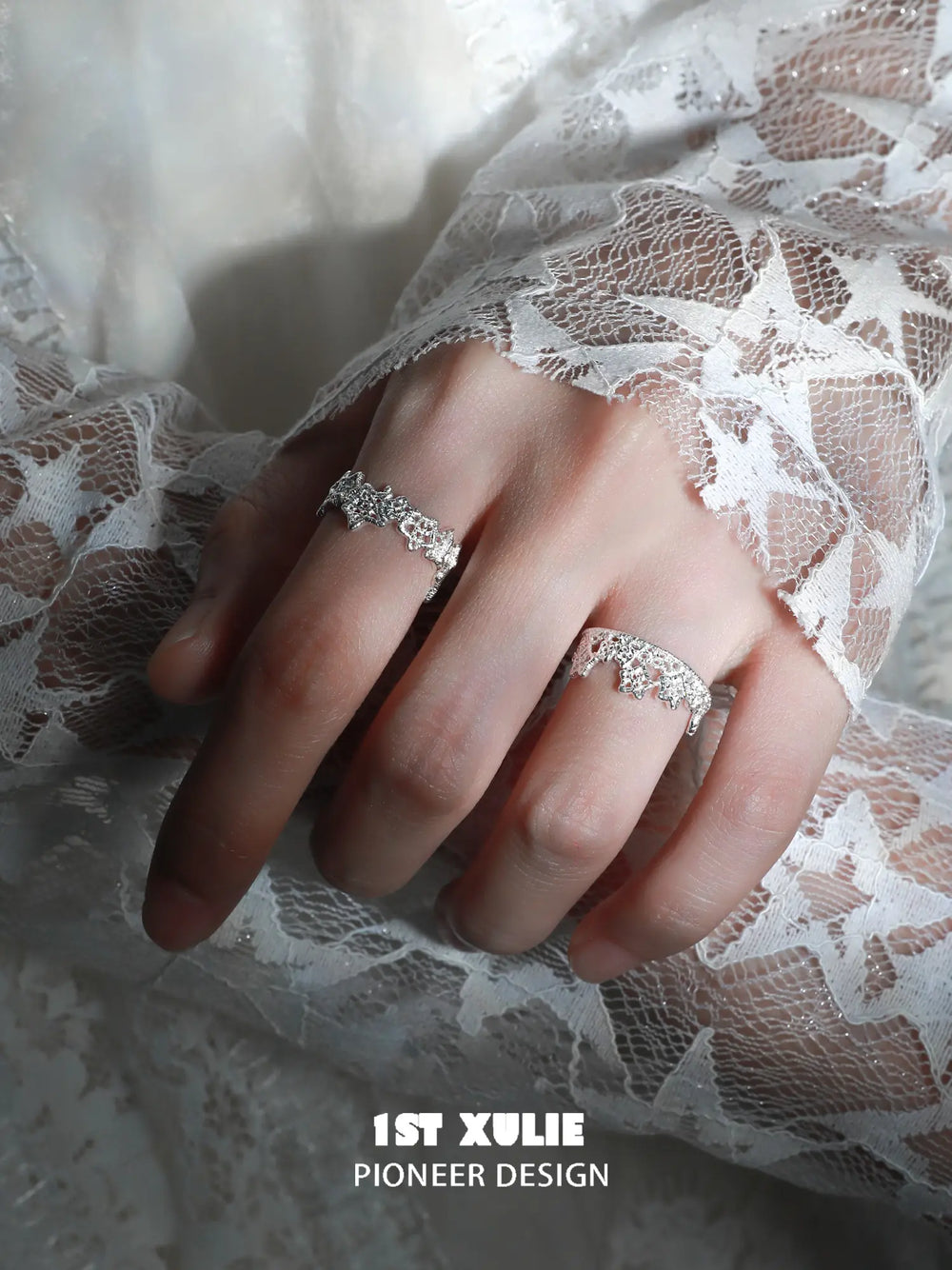 "STARLIGHT LACE" 925 Sterling Silver Vintage Rococo Star Open Ring - Image 13