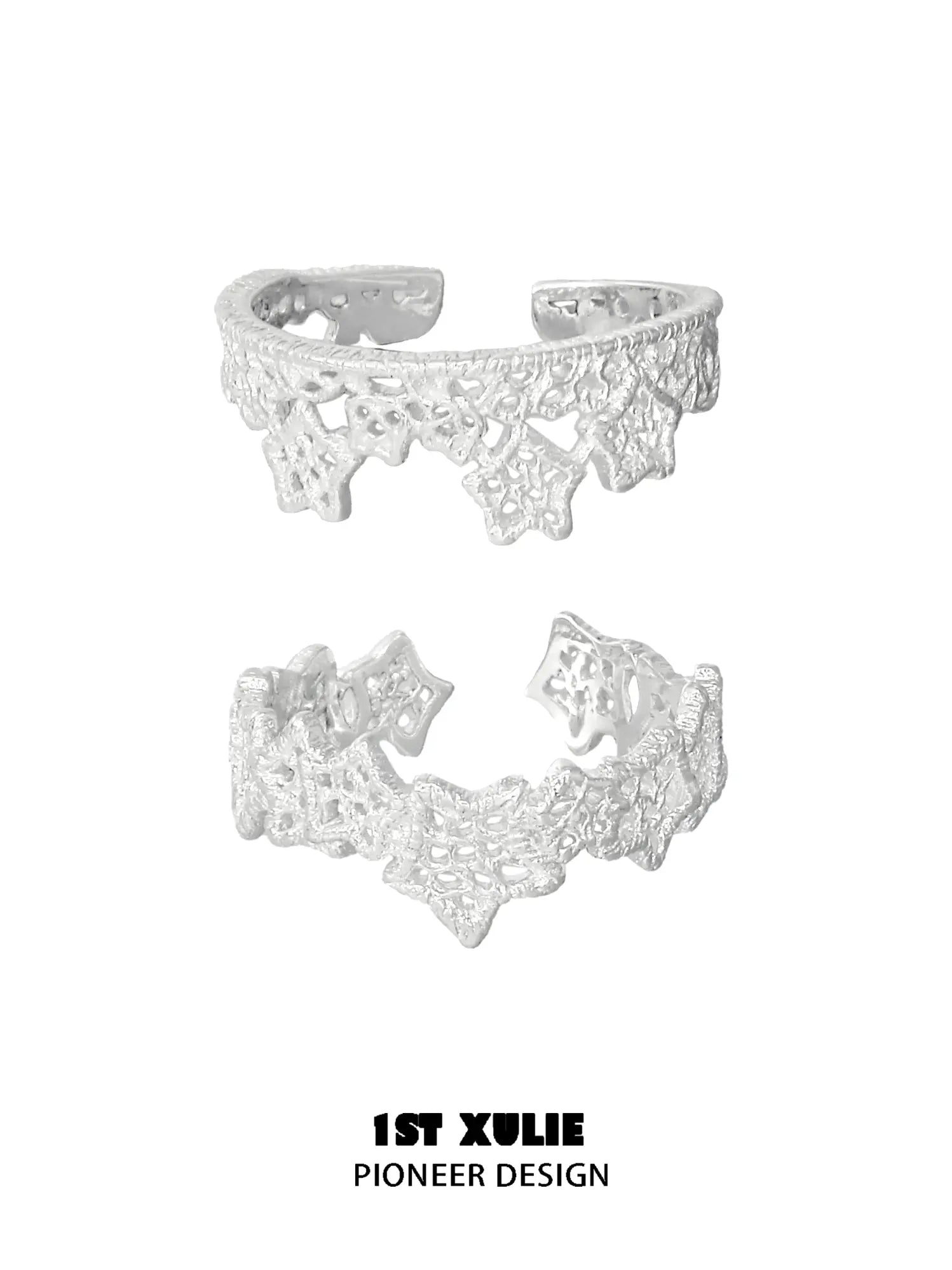 1ST XULIE Jewelry "STARLIGHT LACE" Vintage Rococo Star Open Ring in 925 Sterling Silver - Detail Shot