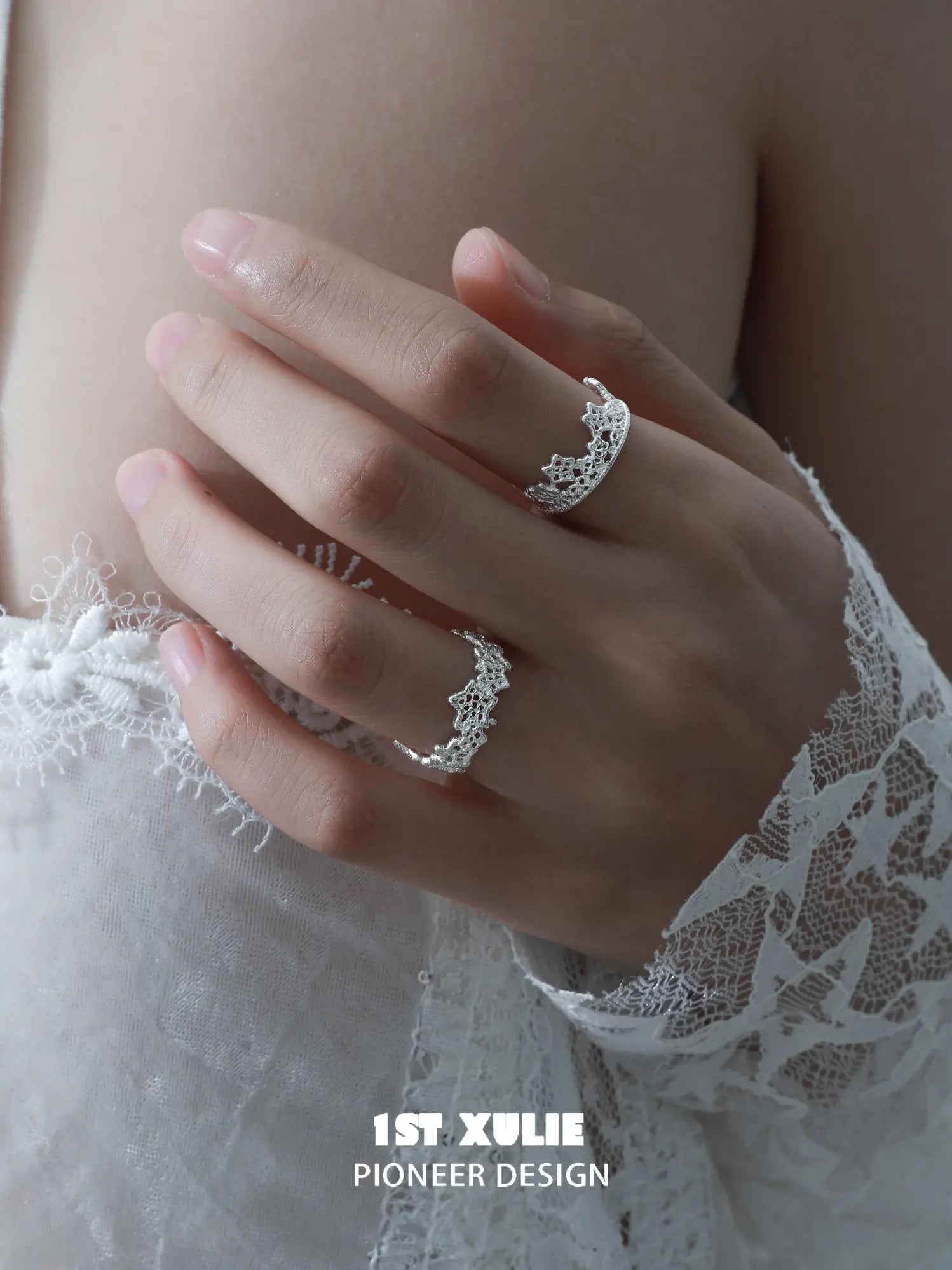 1ST XULIE Jewelry "STARLIGHT LACE" Vintage Rococo Star Open Ring in 925 Sterling Silver - Lifestyle Shot