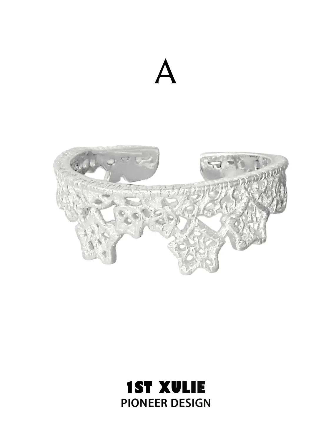 1ST XULIE Jewelry "STARLIGHT LACE" Vintage Rococo Star Open Ring in 925 Sterling Silver - Product View