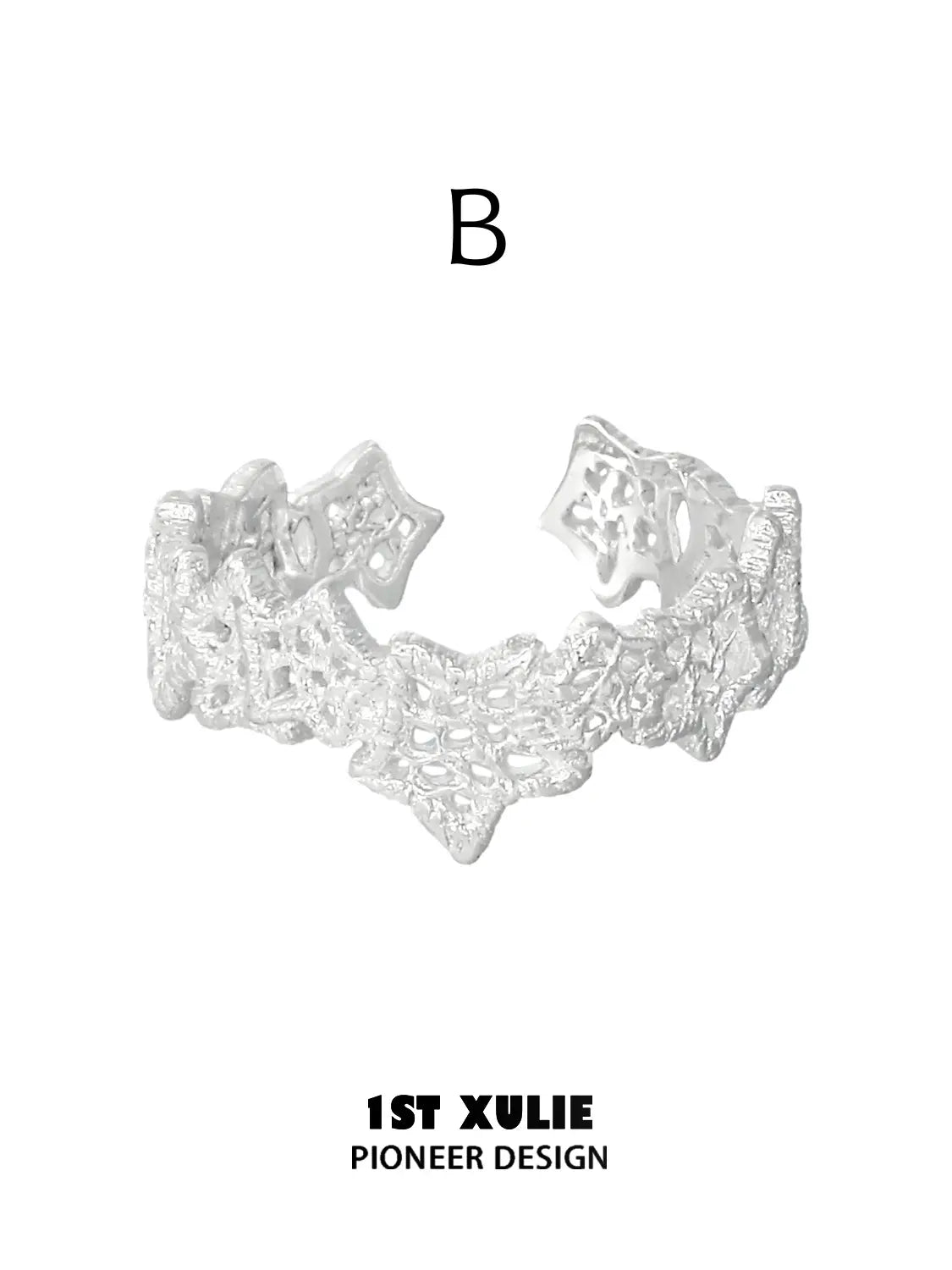 1ST XULIE Jewelry "STARLIGHT LACE" Vintage Rococo Star Open Ring in 925 Sterling Silver - On Model