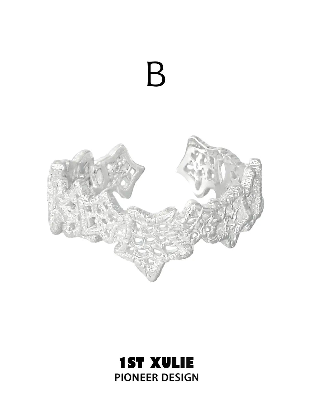 1ST XULIE Jewelry "STARLIGHT LACE" Vintage Rococo Star Open Ring in 925 Sterling Silver - On Model