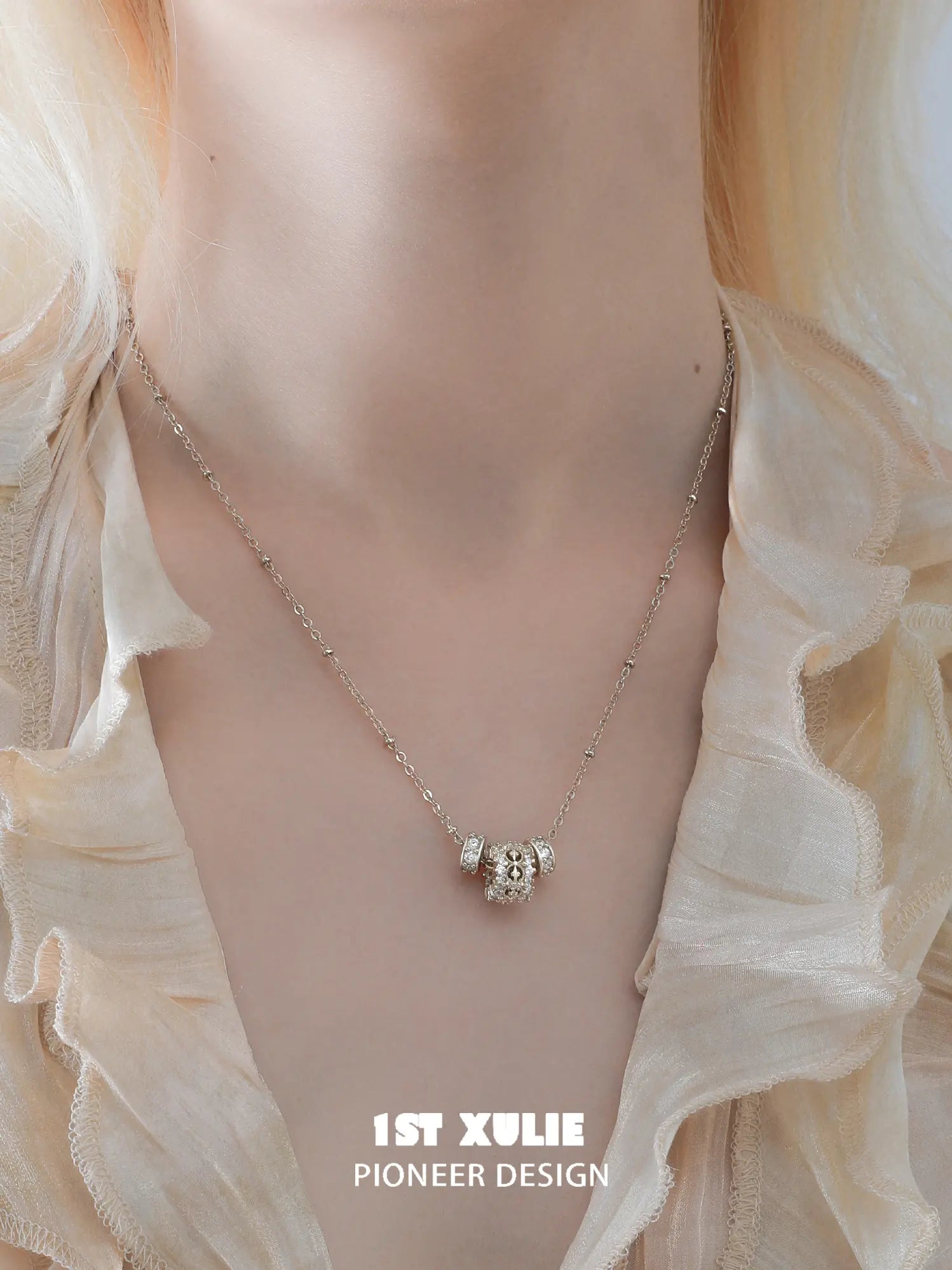 1ST XULIE Jewelry "Bastet" Vintage Sacred Iris Pendant Necklace in 18K Gold Plated - Lifestyle Shot