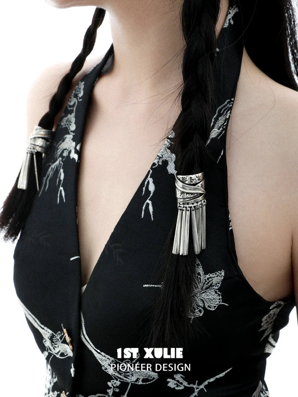 "MONOLOGUES" Platinum Plated Vintage Sculptural Ponytail Hair Clip, Ponytail Holder
