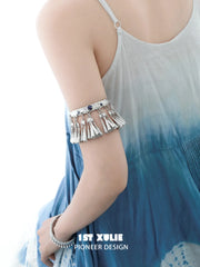 1ST XULIE Jewelry "MIAO" Vintage Sodalite Statement Upper Arm Cuff in Platinum Plated Brass - Angle 2
