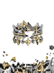 1ST XULIE Jewelry "Knight's Oath" Vintage Sword Crown Adjustable Open Rings in 925 Sterling Silver - Angle View