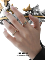 1ST XULIE Jewelry "Knight's Oath" Vintage Sword Crown Adjustable Open Rings in 925 Sterling Silver - Angle View