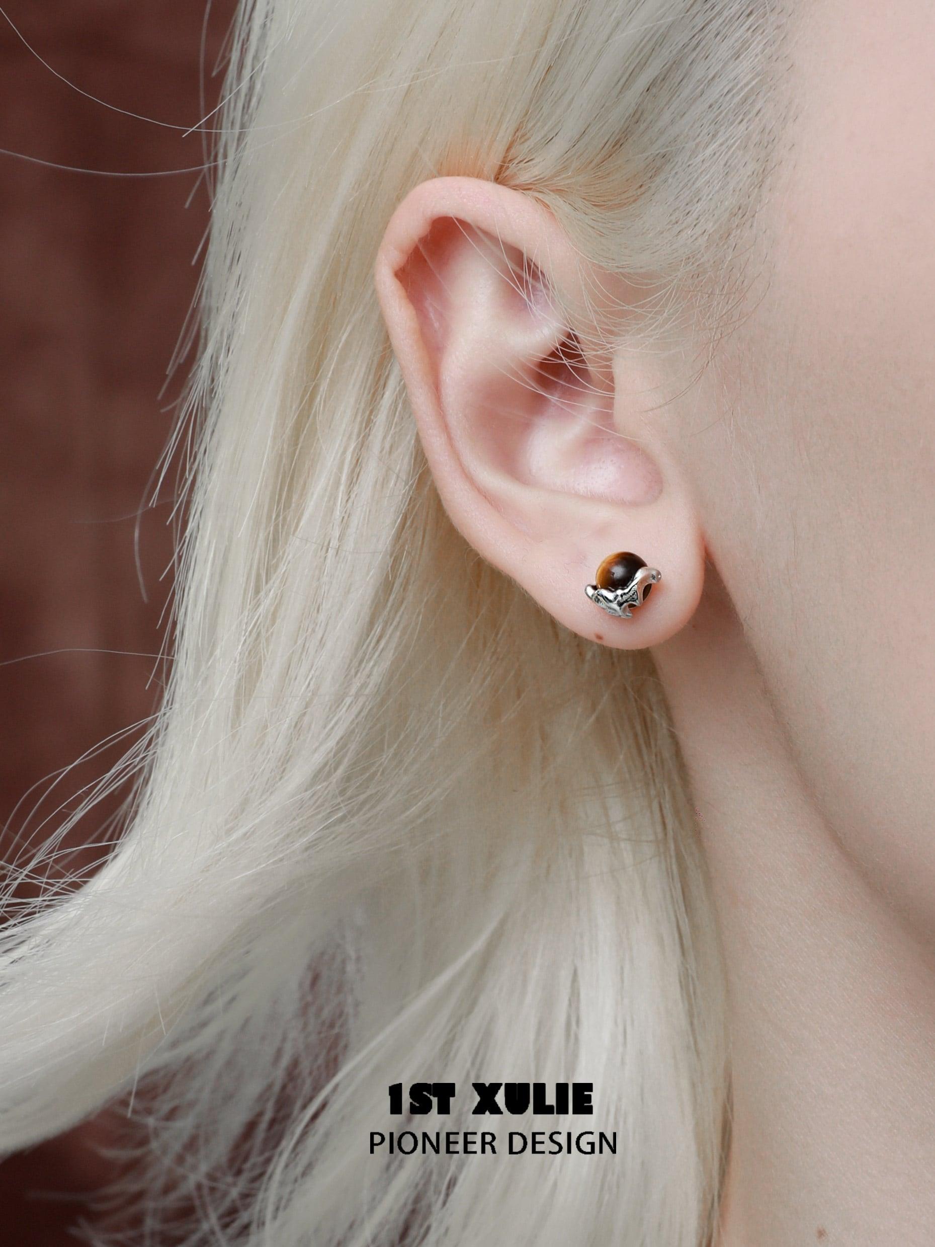 1ST XULIE "Desert Sunset" Vintage Tiger Eye Stud Earrings in 925 Sterling Silver - White Background