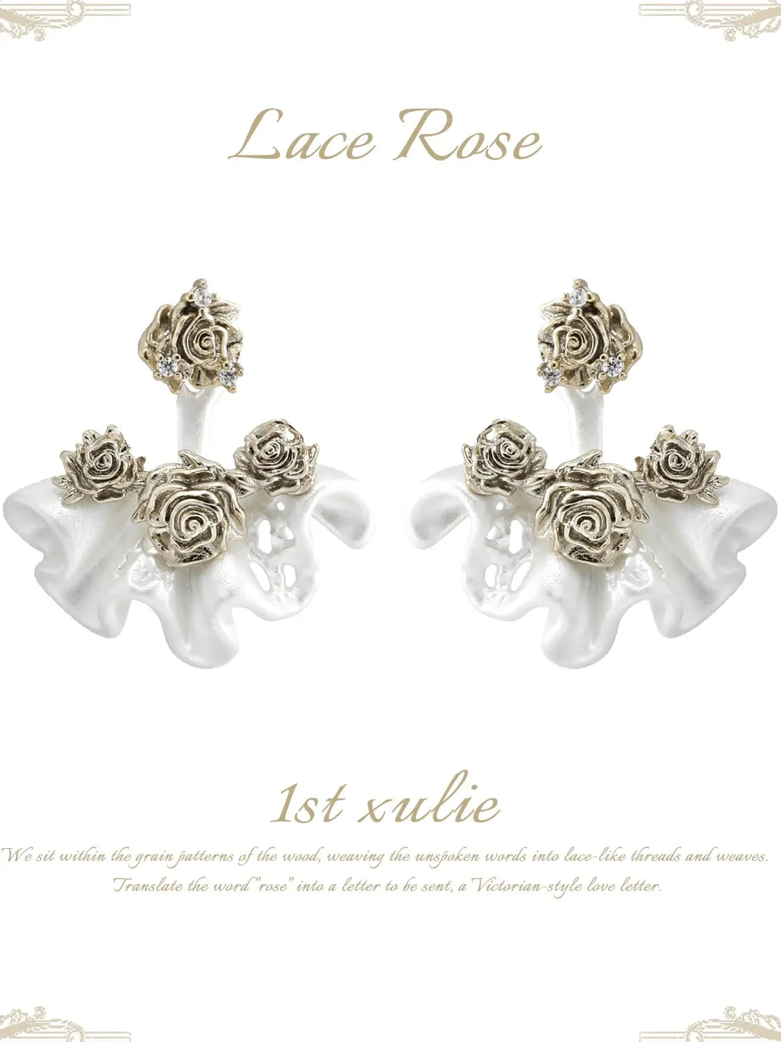 1ST XULIE Jewelry "Lace Rose" Vintage Two-Tone Statement Dangle Drop Fan Earrings in 14K Gold Plated - Packaging View