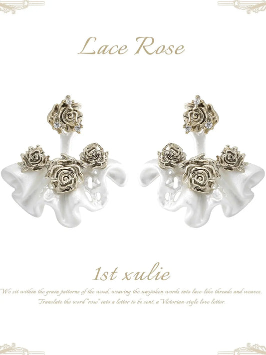 1ST XULIE Jewelry "Lace Rose" Vintage Two-Tone Statement Dangle Drop Fan Earrings in 14K Gold Plated - Packaging View