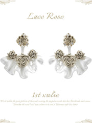 1ST XULIE Jewelry "Lace Rose" Vintage Two-Tone Statement Dangle Drop Fan Earrings in 14K Gold Plated - Packaging View
