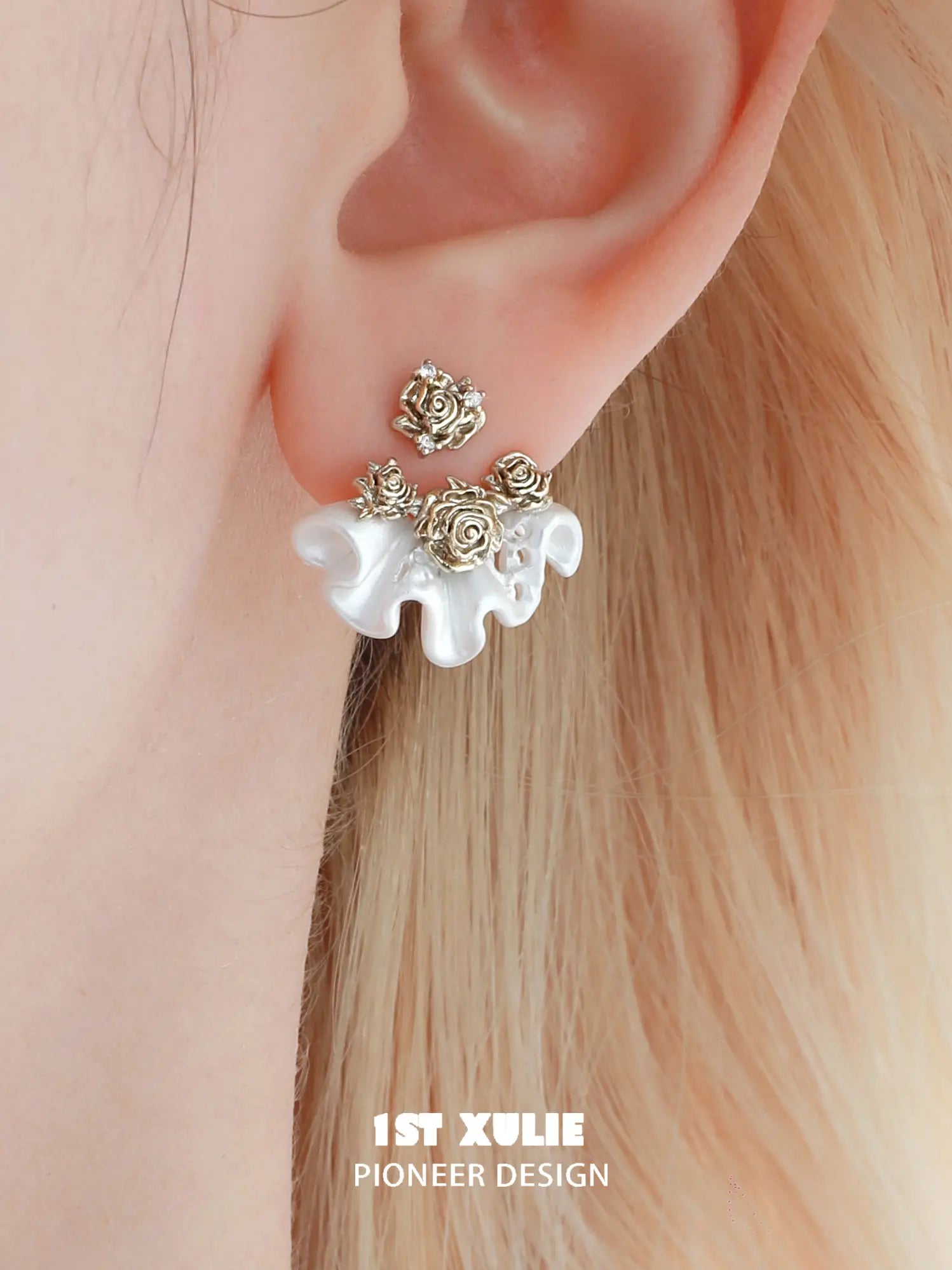 1ST XULIE Jewelry "Lace Rose" Vintage Two-Tone Statement Dangle Drop Fan Earrings in 14K Gold Plated - Size Comparison