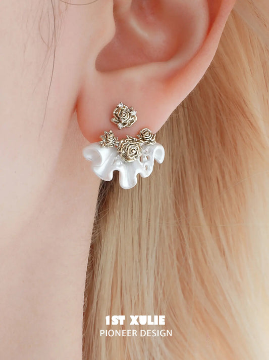 1ST XULIE Jewelry "Lace Rose" Vintage Two-Tone Statement Dangle Drop Fan Earrings in 14K Gold Plated - Size Comparison