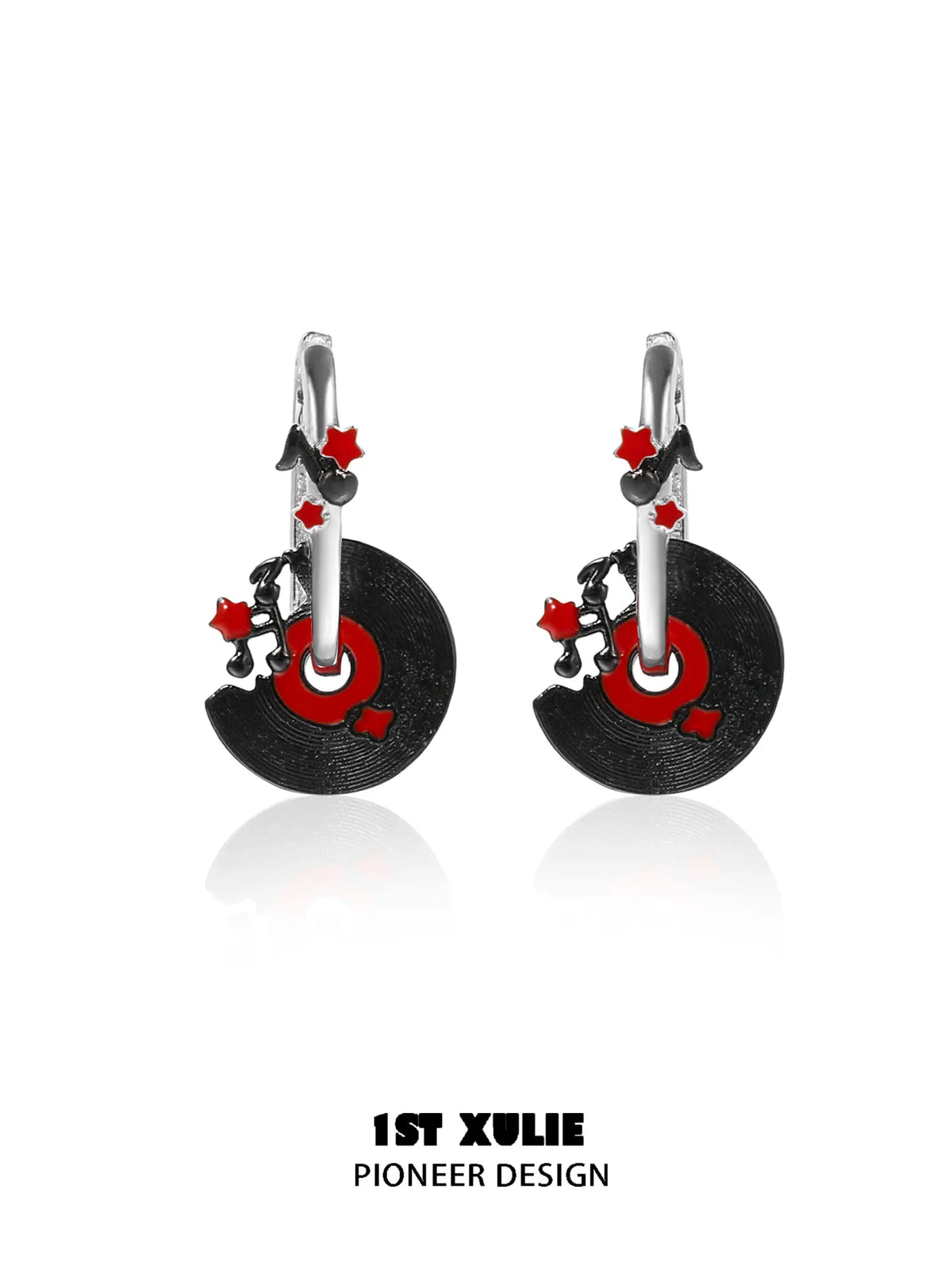 1ST XULIE "VINYL" Vinyl Record Charm Hoop Earrings in Platinum Plated - Packaging View