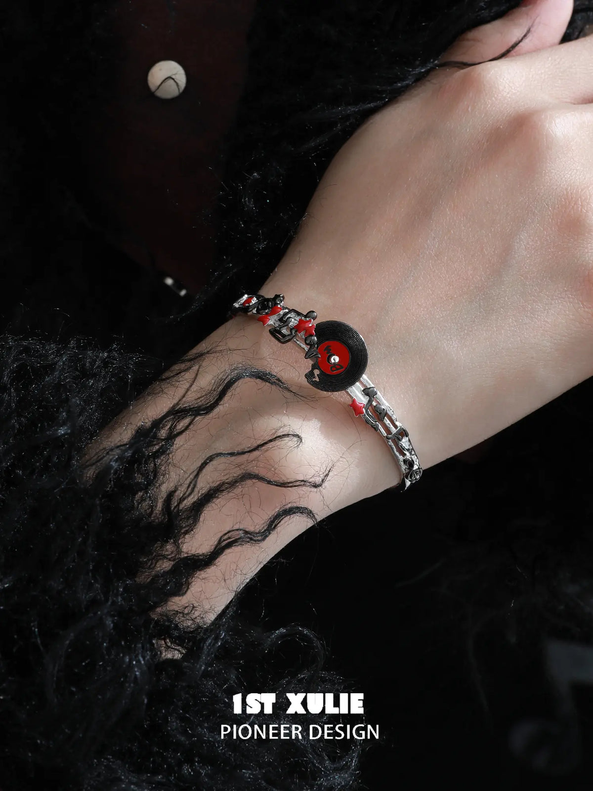 1ST XULIE "VINYL" Vinyl Record Cuff in Rhodium Plate - On Model