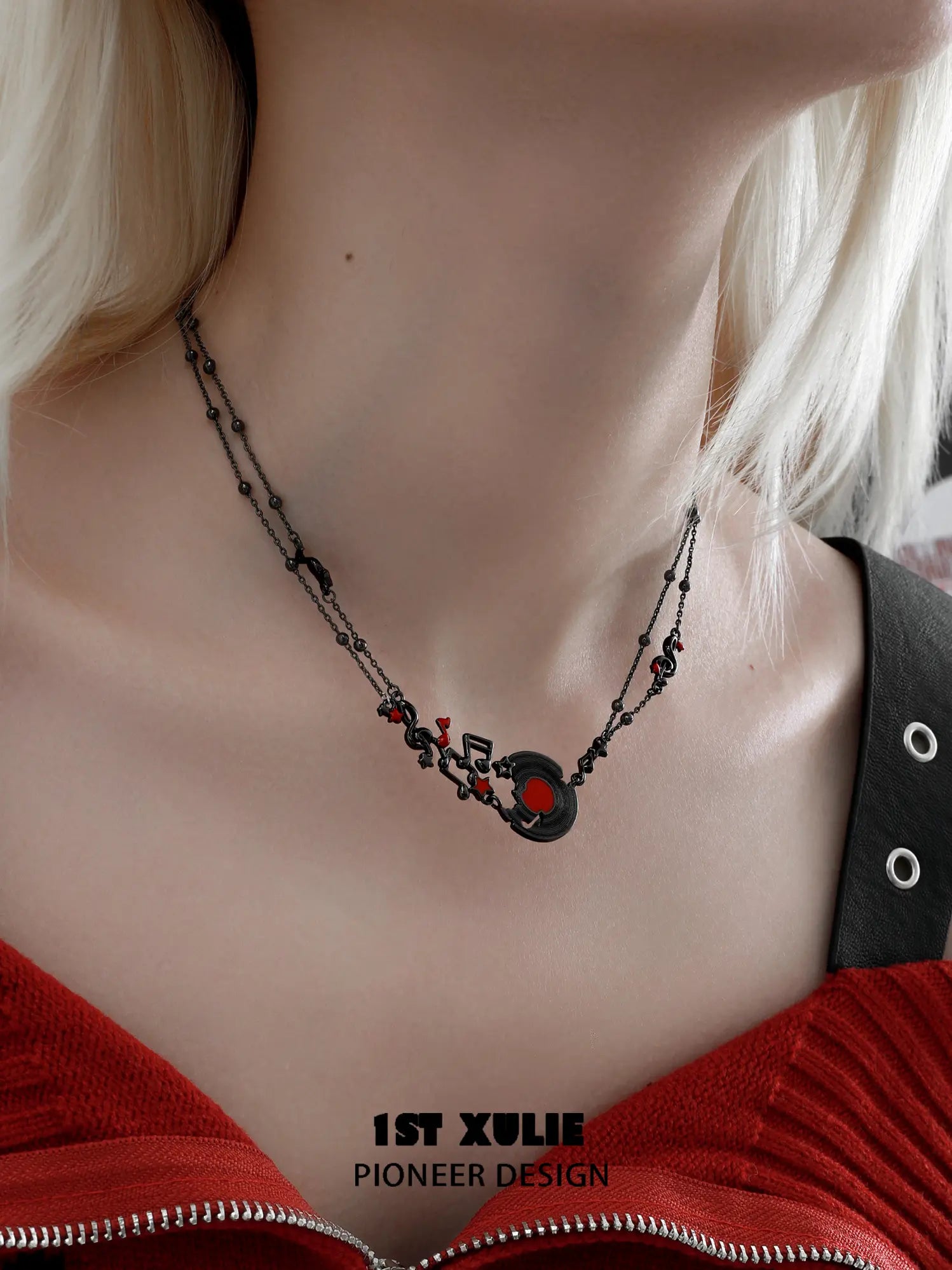 1ST XULIE Jewelry "VINYL" Vinyl Record Pendant Necklace in Platinum Plated - Angle View 2