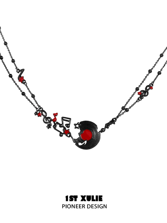 1ST XULIE Jewelry "VINYL" Vinyl Record Pendant Necklace in Platinum Plated - Back View