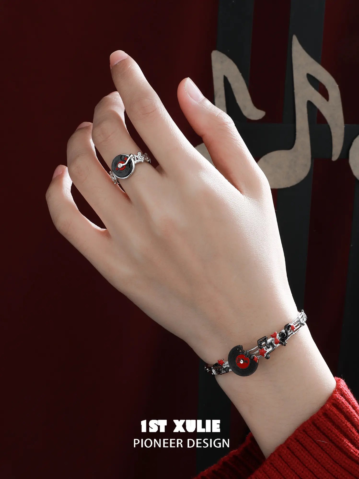 1ST XULIE Jewelry "VINYL" Vinyl Record Ring in Sterling Silver - Angled View