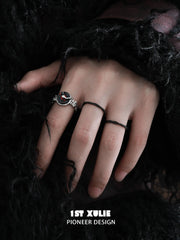 1ST XULIE Jewelry "VINYL" Vinyl Record Ring in Sterling Silver - Detail Shot of Grooved Texture