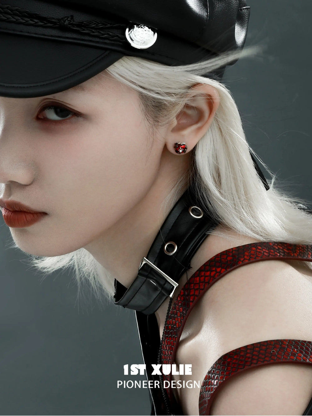 1ST XULIE "Forbidden Love" Viper's Apple Statement Chain Dangle Earrings in 18K Black Gold Plated - Lifestyle Shot