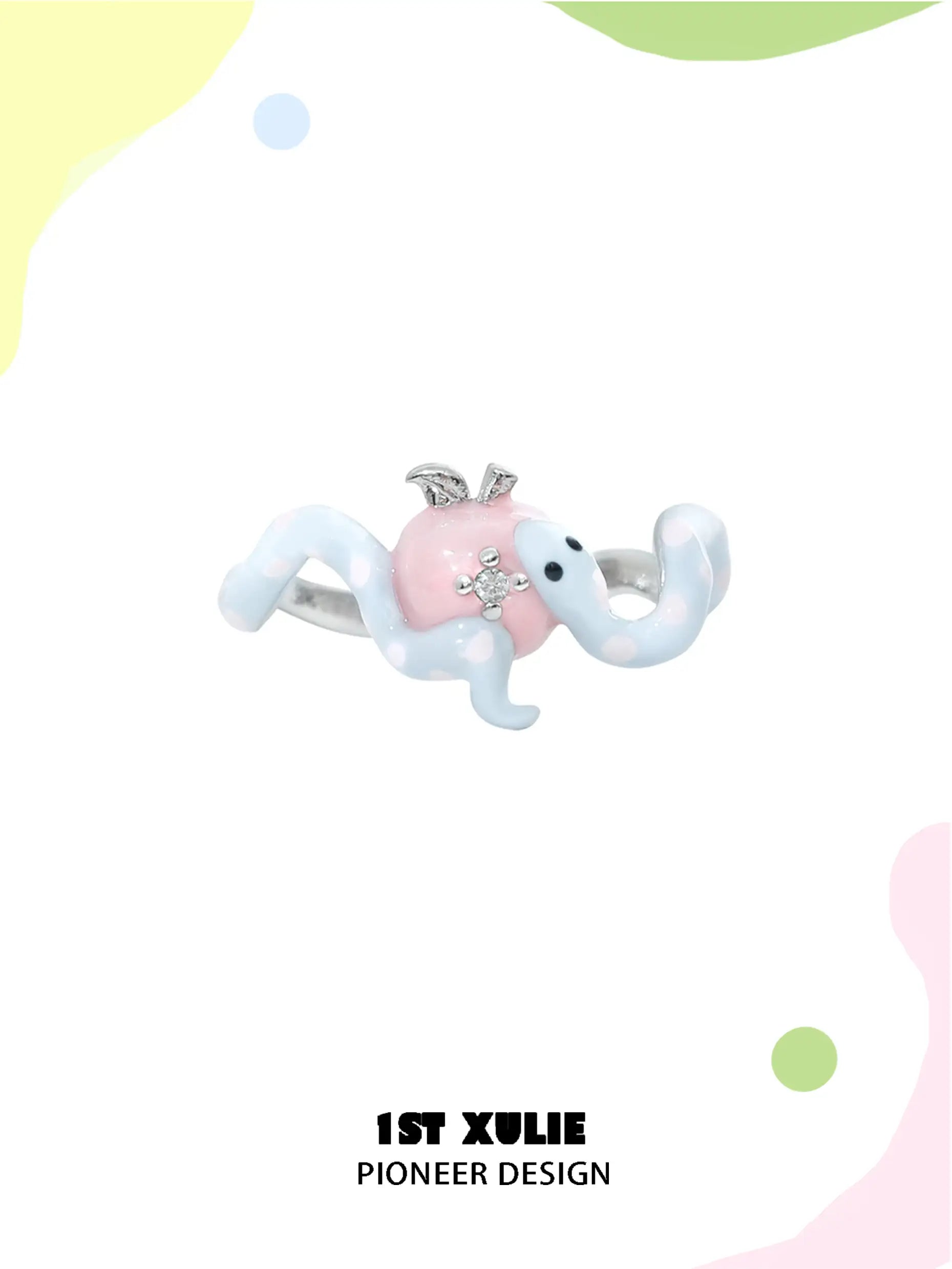 1ST XULIE "Nom Nom Snake" Whimsical Apple & Snake Open Ring in 925 Sterling Silver - Alternate Product View
