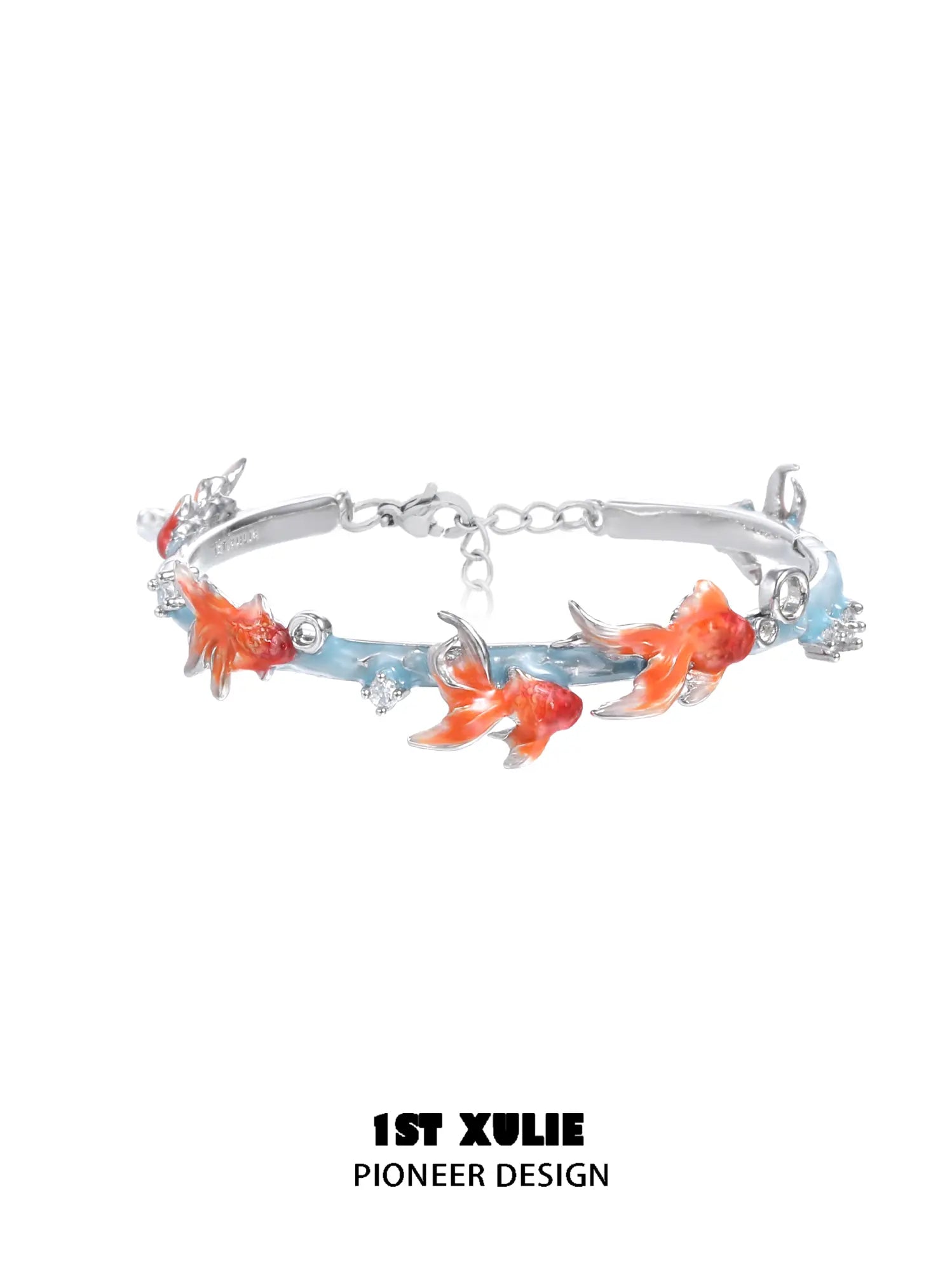 1ST XULIE Jewelry "THE SEA" Whimsical Goldfish Beaded Charm Bracelet in Brass - Angle 2